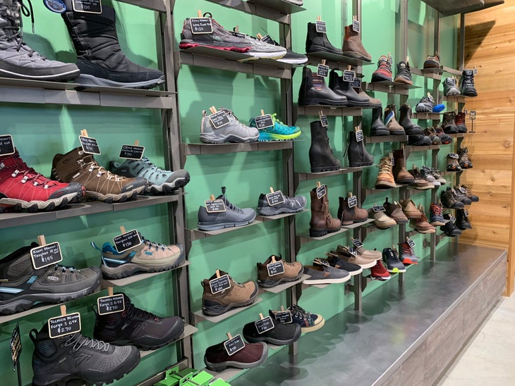 Footwear wall at Champaign Outdoors