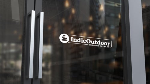 a glass door with a sticker that says 