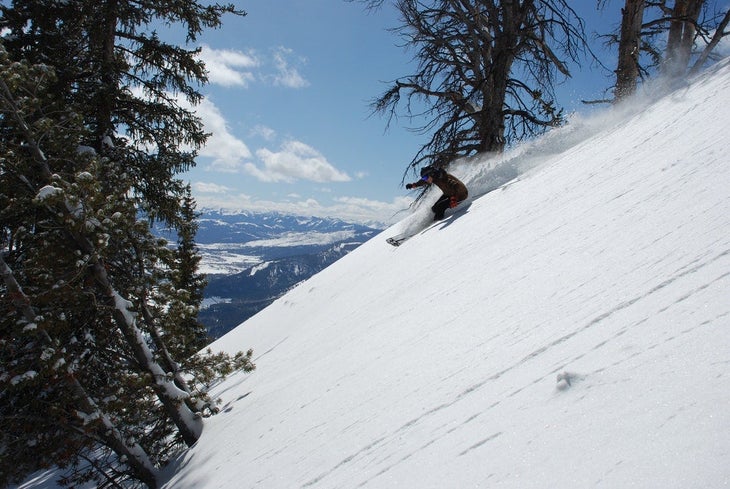 Skier on powder at Jackson Hole