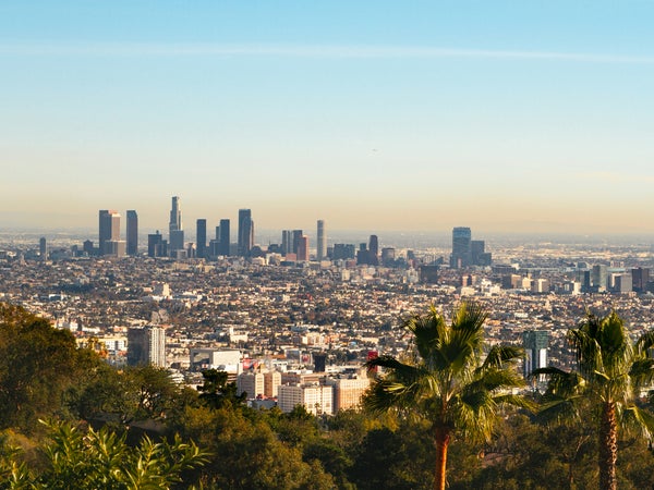The city skyline of Los Angeles, California.