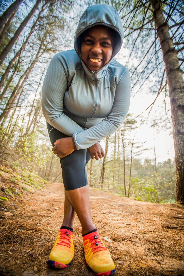 Mirna_Valerio_Merrell_Mirna_6030 Mirna Valerio on a trail in the woods