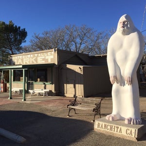 Large statue of white Yeti in front of a shop called Montezuma Valley Market, which recently suffered a fire