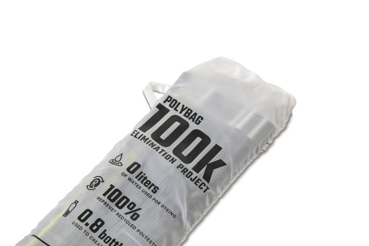 White bag for tent poles with 100K in black letters | NEMO polybags