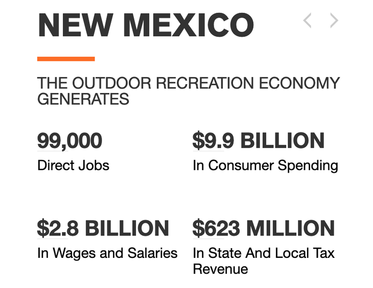 Slide showing stats about New Mexico's outdoor recreation economy from OIA