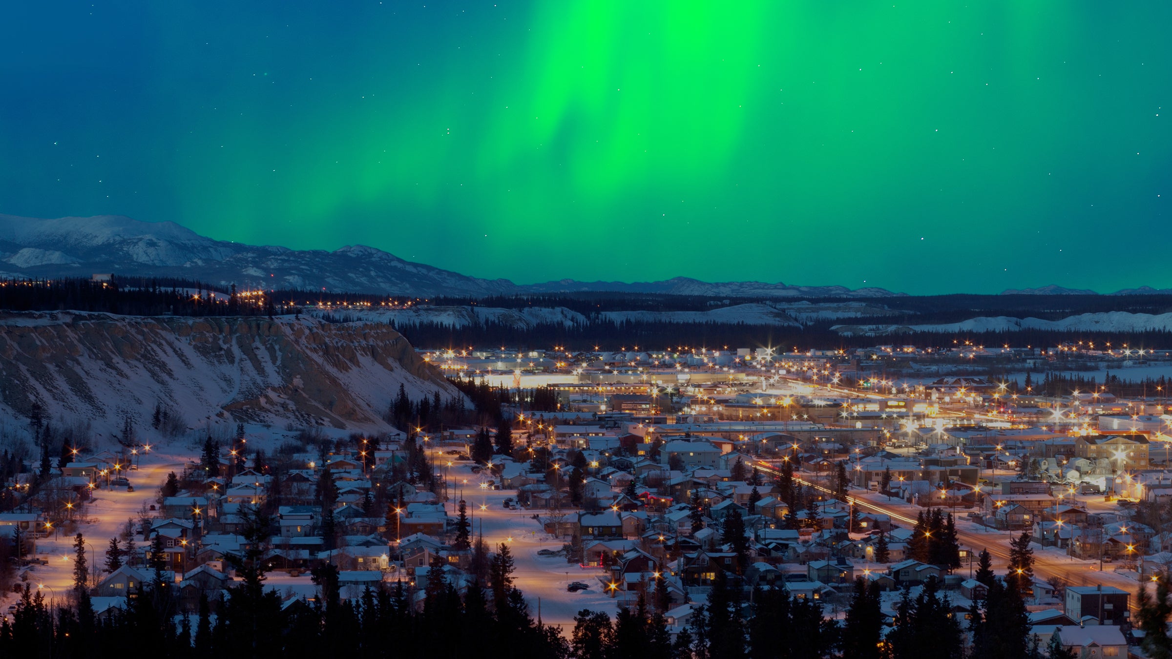 Bright moon and aurora borealis, Earth