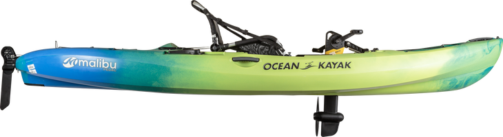 Green, yellow, and blue Ocean Malibu pedal kayak |Family paddlesports
