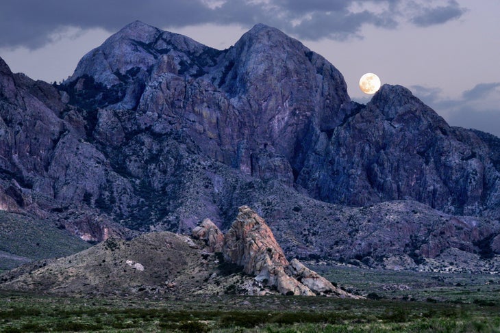 Organ Mountains in New Mexico with full moon