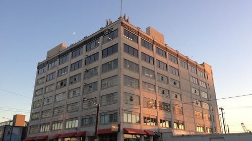 building at sunset