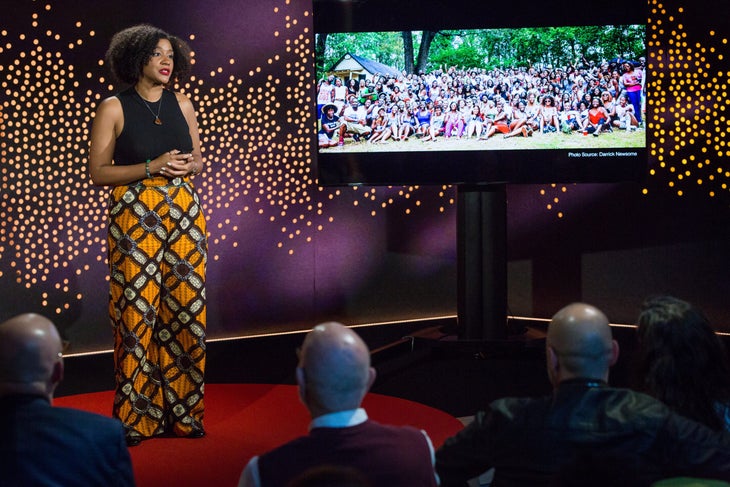 Evita Robinson, founder of Nomadness Travel Tribe, at a TED TALK