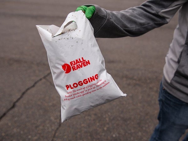 A plogging bag used for Earth Day cleanup