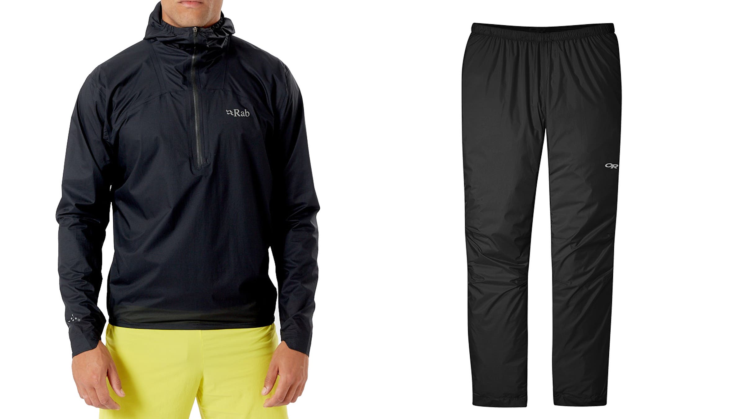 Rab Phantom Jacket and Outdoor Research Helium Rain Pants