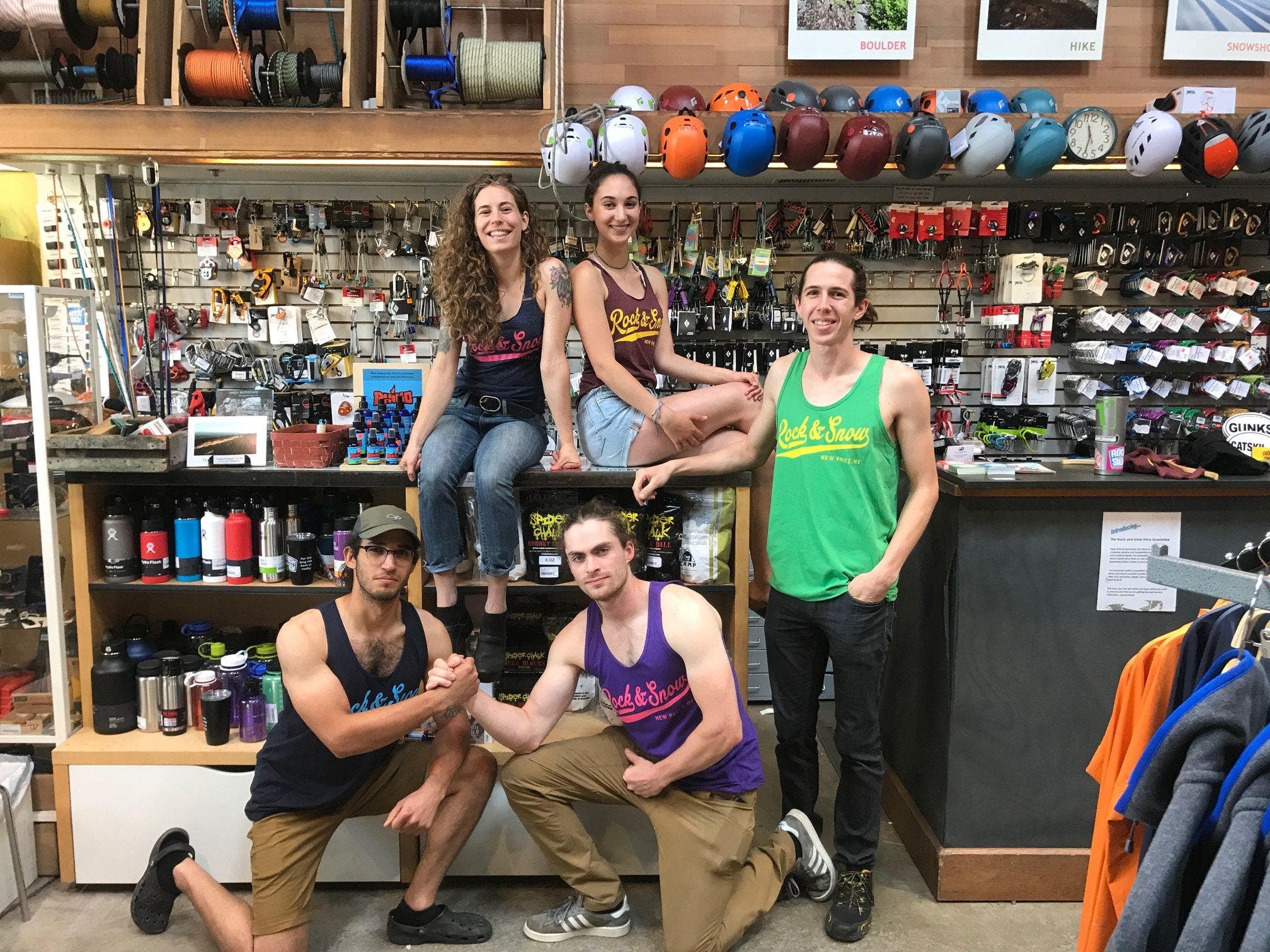 Rock and Snow staff gathered around the counter