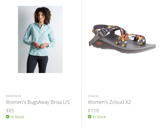 Screen Shot 2018-08-17 at 4.24.17 PM Women's ExOfficio shirt and Chaco sandal in stock at Ozark Outdoor Supply