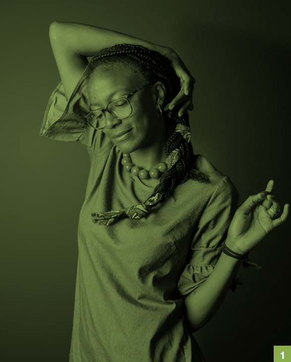 Screen Shot 2019-07-01 at 3.46.33 PM green tinted headshot of black woman in glasses, Latasha Dunston
