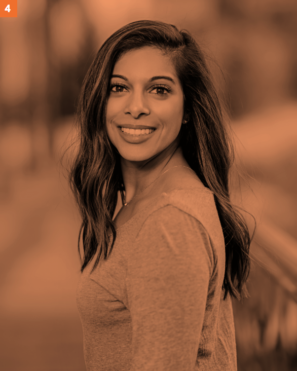 Red tinted headshot of Justine Barone