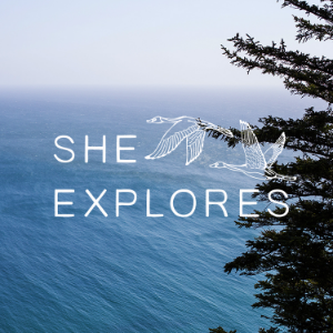 "She Explores podcast logo"
