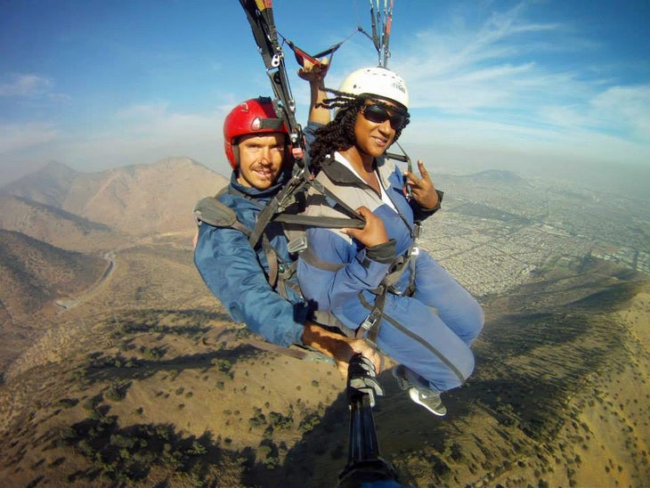 Sonjia Mackey paragliding near Santiago, Chile.