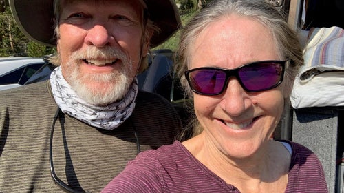Smiling man and woman, Steve and Noni Barker