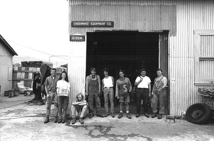 Back to the beginning: Chouinard Equipment Company, Ventura, California, 1969. Chouinard, is 3rd from the right. Photo credit: Wikimedia Commons