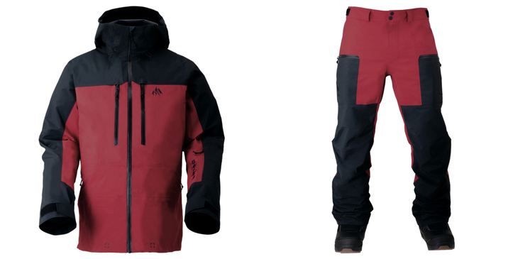 Red and black snowboard jacket and pants