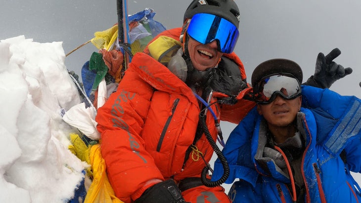 Adrian Ballinger on the summit of Makalu.