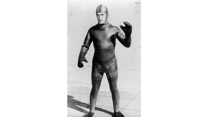 Man in an old fashioned wetsuit