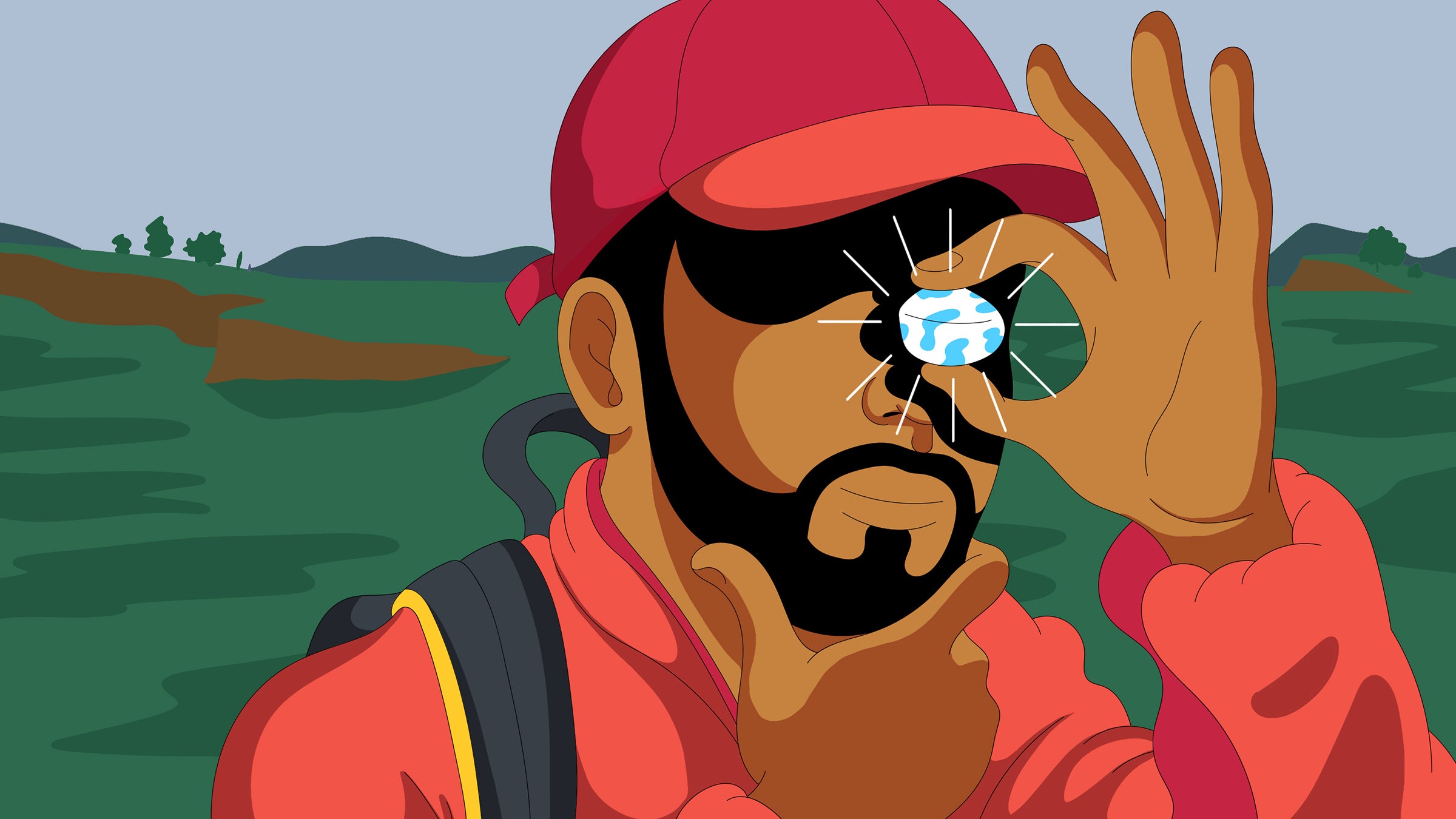 Illustration of hiker finding a shiny rock