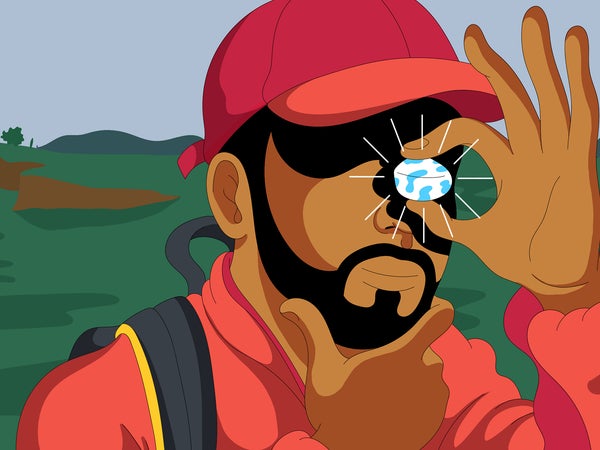 Illustration of hiker finding a shiny rock