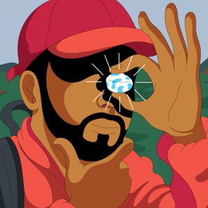 Illustration of hiker finding a shiny rock