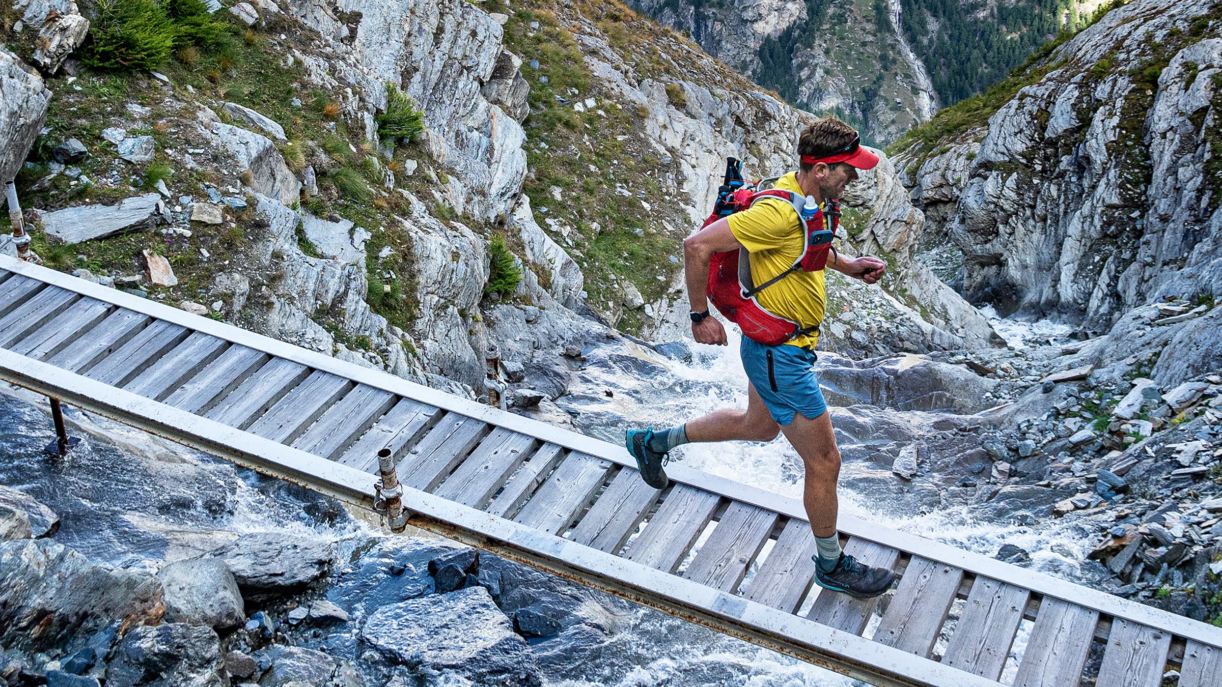 The author crossing one of many gorge bridges on the route
