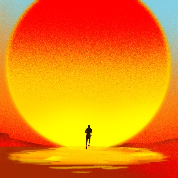 Illustration of runner silhouette heading towards the sun