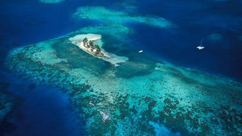Belize travel, Aerial view of island on Caribbean sea