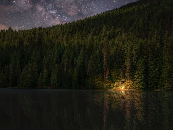 people listening to campfire stories in the distance