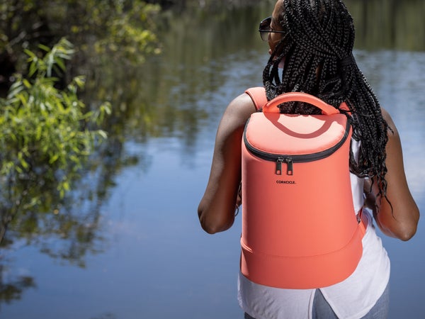 person wearing Corkcicle backpack