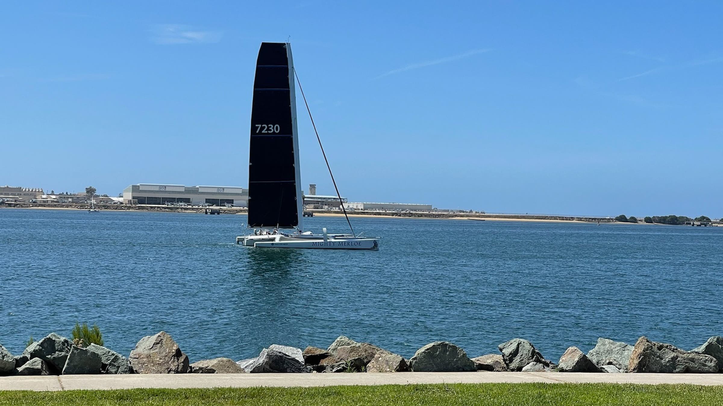 A trimaran on the ocean