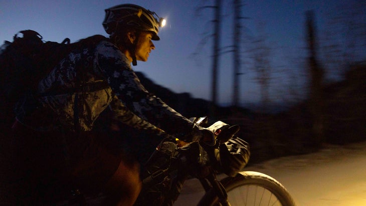 Lael Wilcox riding at night