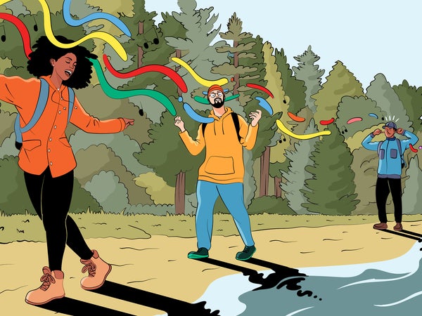 Illustration of people outside reacting to music