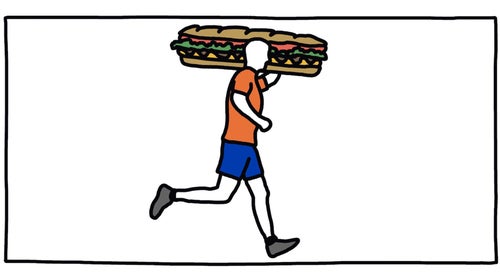 Illustration of runner holding giant sub sandwich