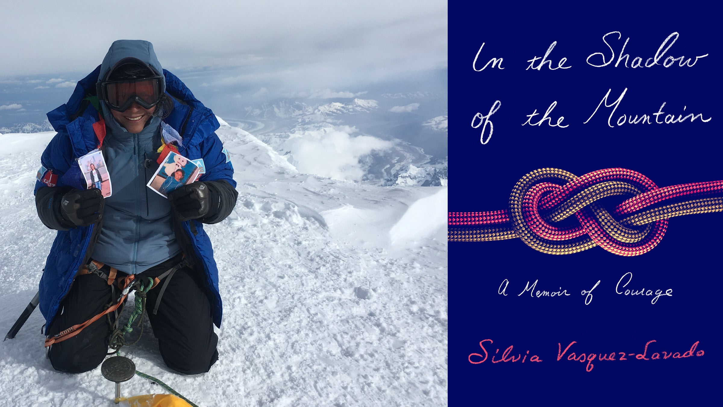 Woman on top of mountain