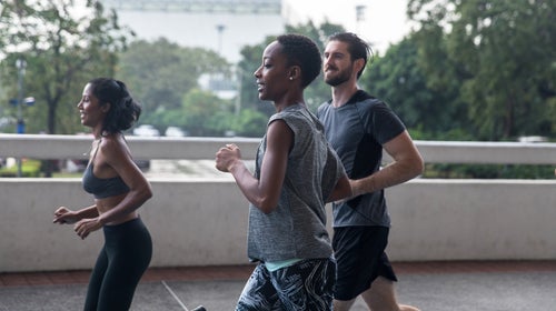 Three Friends Exercising Together, outside in the city