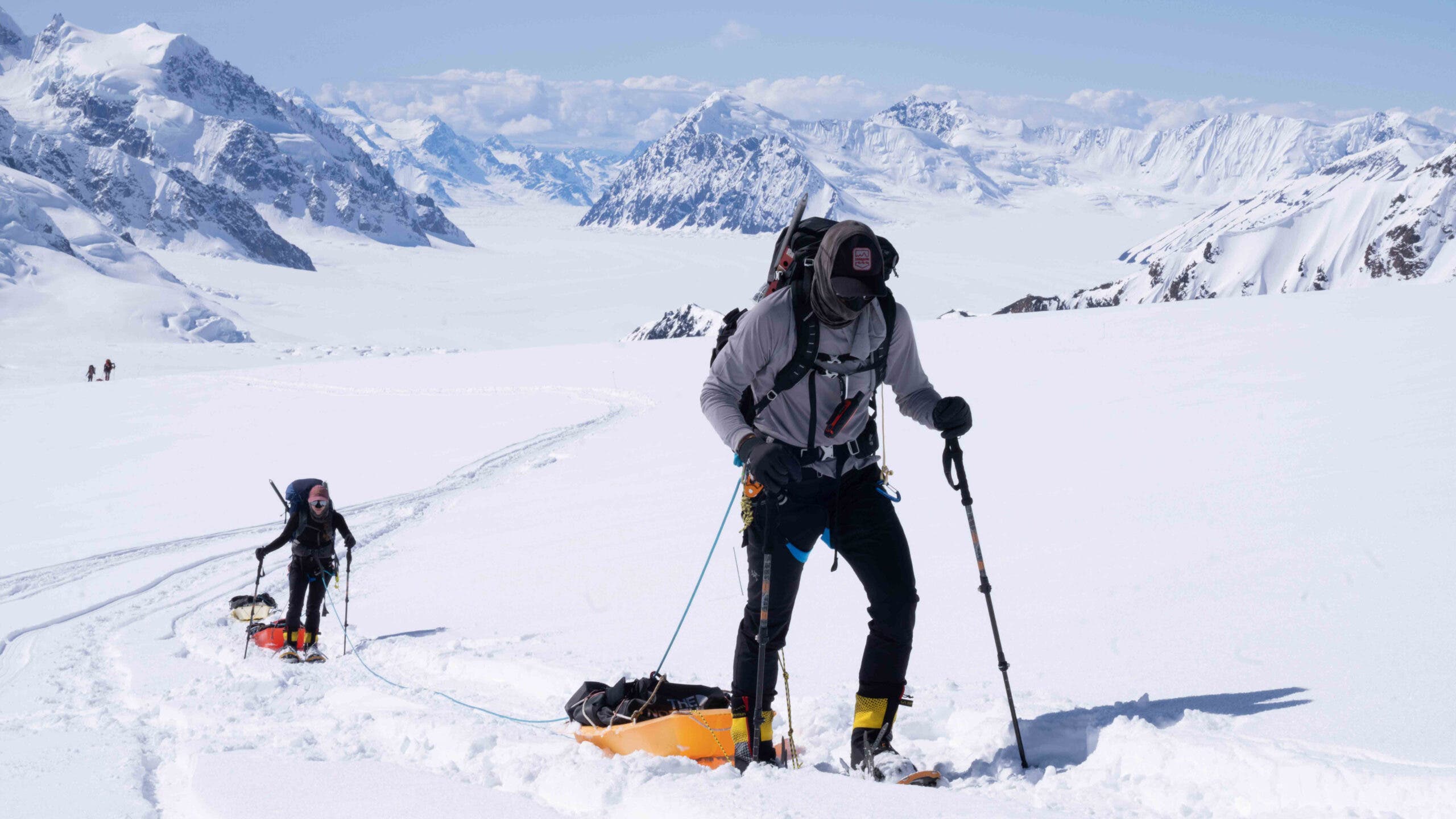 Climbers ascend Denali.