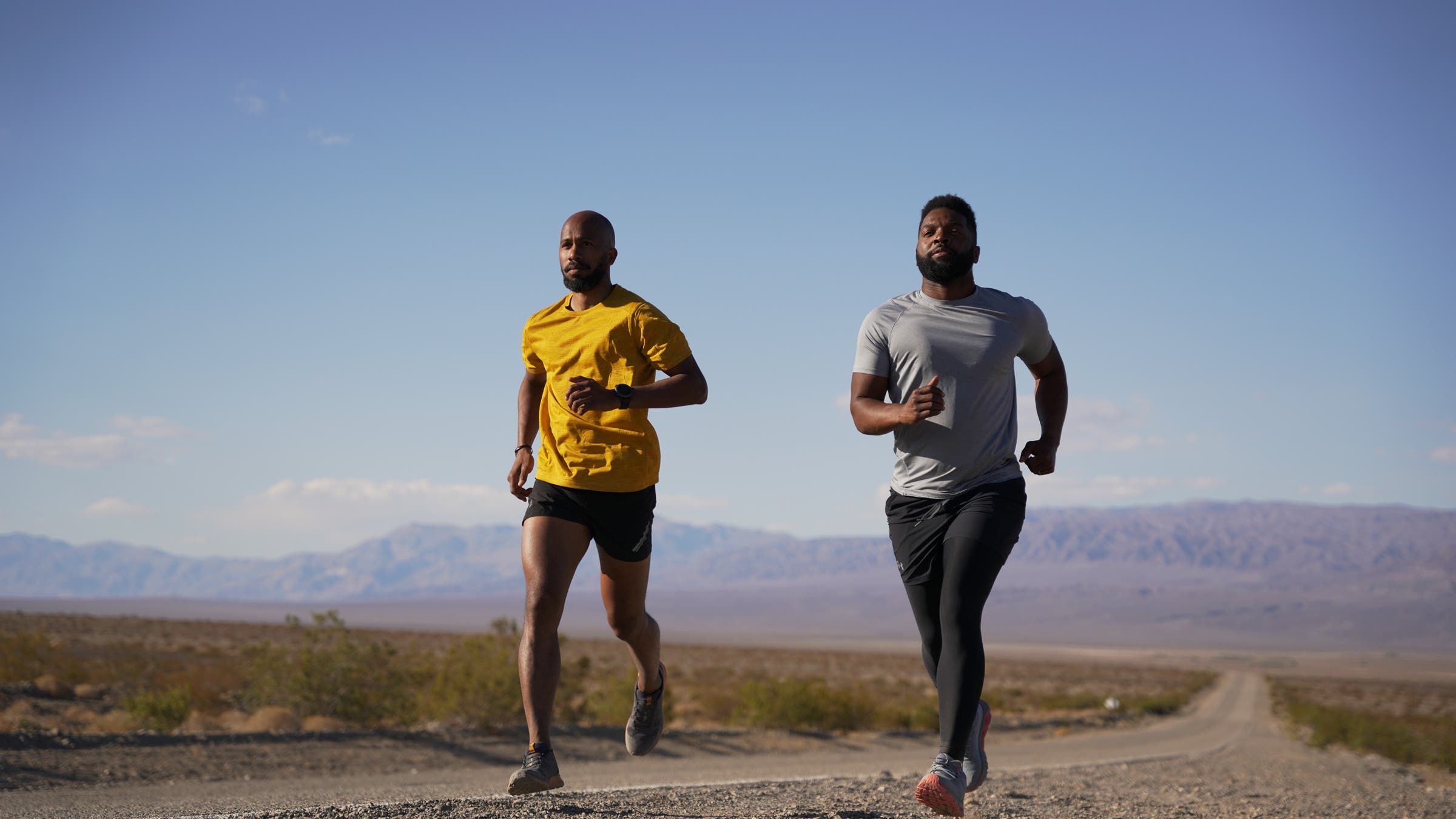 Two men running