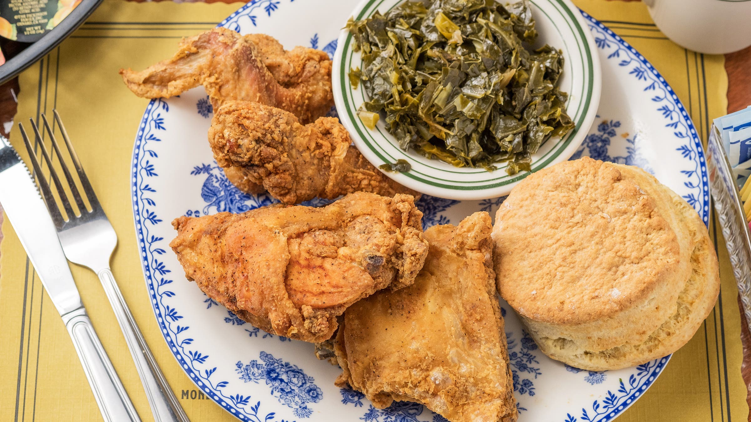 Fried chicken and greens at the Midtowner in Hattiesburg