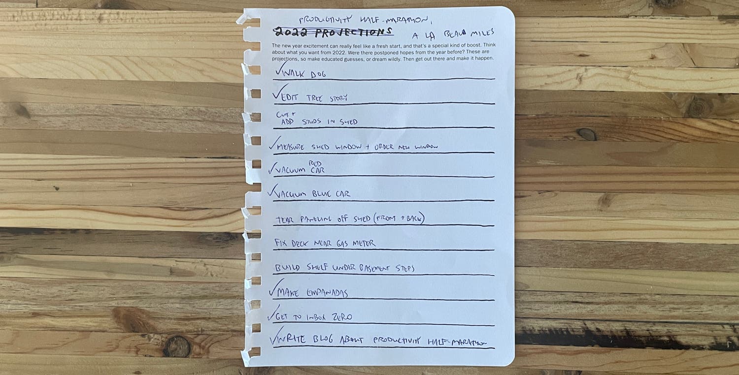 Productivity half-marathon to-do list