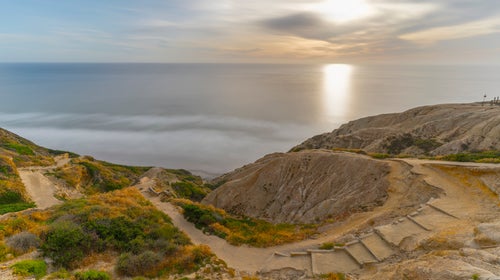torrey pines trail overlooking ocean in san diego, california