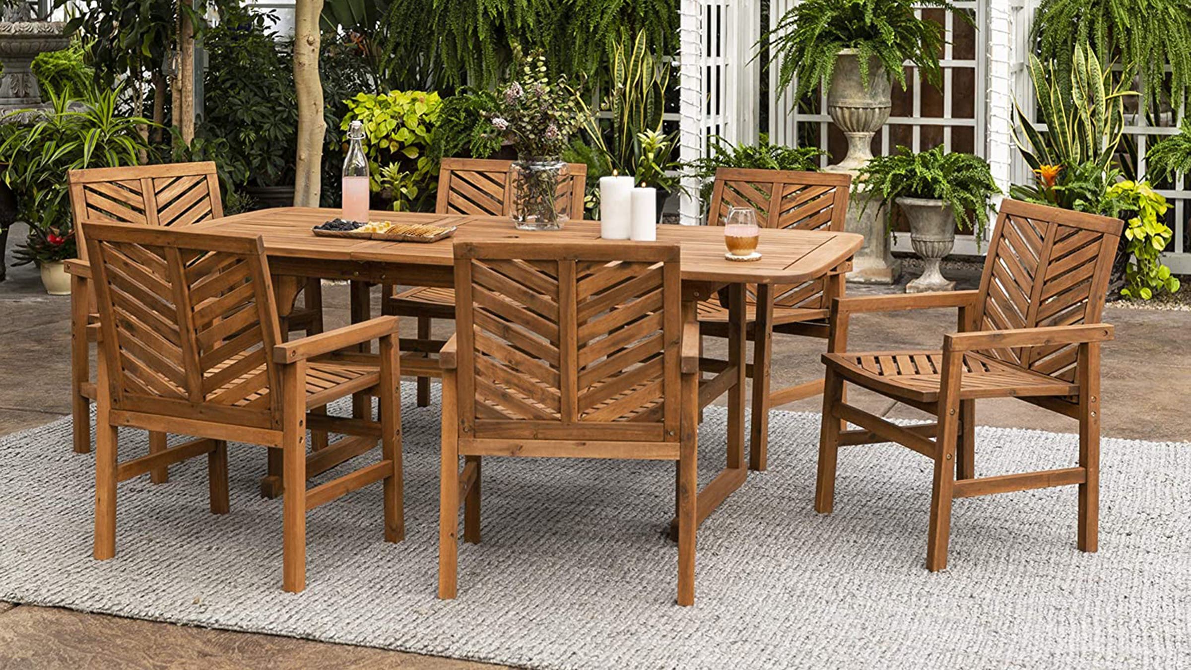 Walker Edison Outdoor Wood Patio Furniture Set