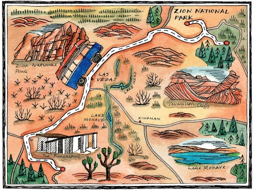 Zion road trip map illustration