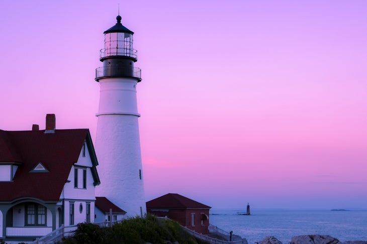 lighthouse in maine sunset