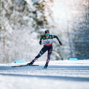 Woman cross-country skiing