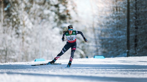 Woman cross-country skiing